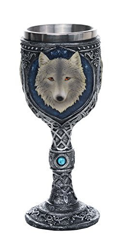 Ebros Gift Ebros Lone Wolf Celtic Magic 7oz Wine Chalice Goblet 7oz Home Kitchen And Dining Decor Accessory Ceremonial Goblet For Direwolf Wolves Timberwolf Coyote Fans