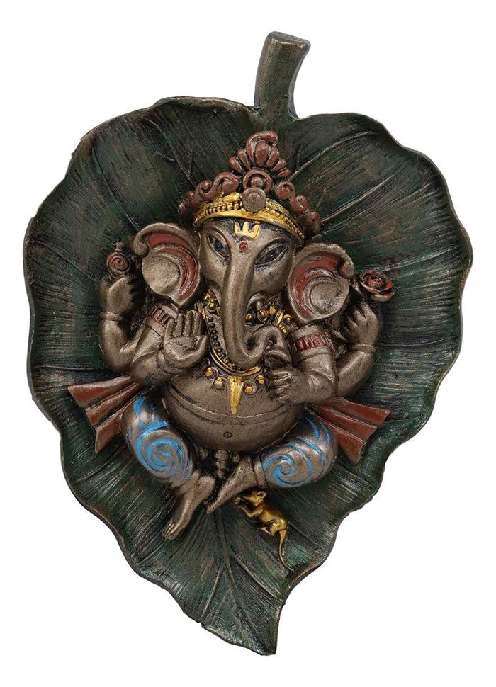 ebros gift Ebros Lord Ganesha On Peepal Banyan Leaf Vastu Statue Supreme Hindu God Of Success