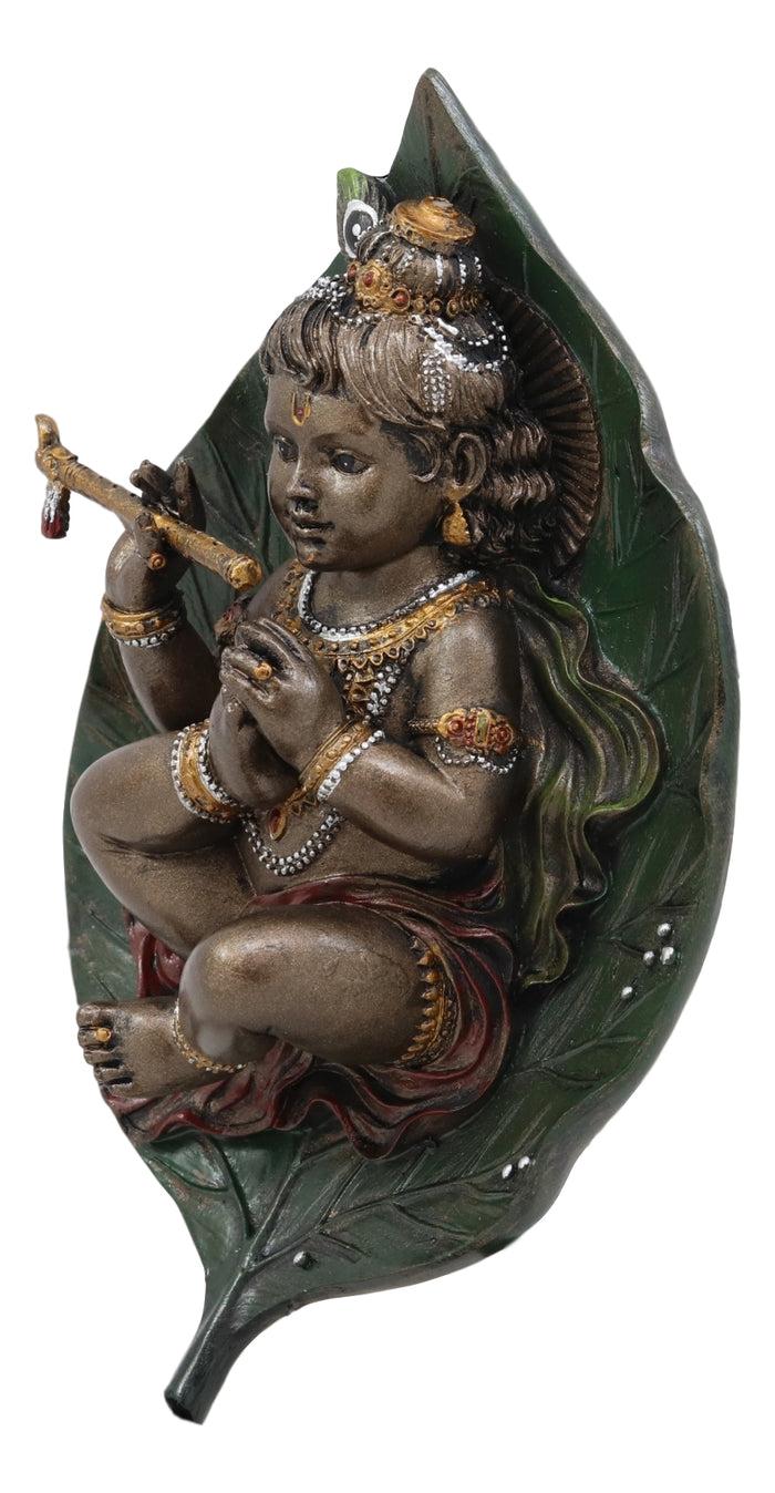 Ebros Gift Ebros Lord Krishna As Baby Laying On Peepal Banyan Leaf Hindu Figurine 6"H Statue