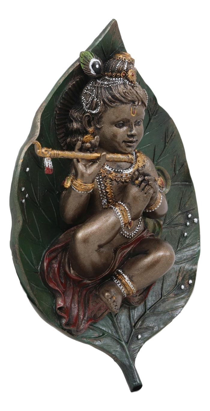 Ebros Gift Ebros Lord Krishna As Baby Laying On Peepal Banyan Leaf Hindu Figurine 6"H Statue