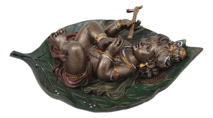 Ebros Gift Ebros Lord Krishna As Baby Laying On Peepal Banyan Leaf Hindu Figurine 6"H Statue