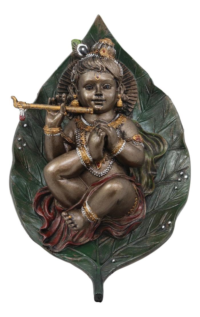 ebros gift Ebros Lord Krishna as Baby Laying On Peepal Banyan Leaf Hindu Figurine 6"H Statue