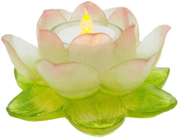 Ebros Gift Ebros Lotus Flower Tea Light Candle Holder Statue 4.5"W (Translucent Acrylic)