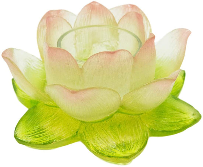 Ebros Gift Ebros Lotus Flower Tea Light Candle Holder Statue 4.5"W (Translucent Acrylic)