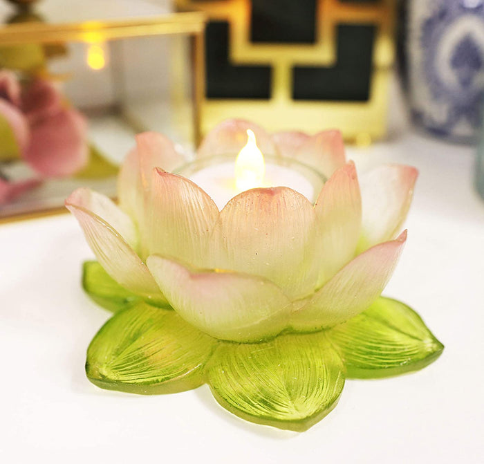 ebros gift Ebros Lotus Flower Tea Light Candle Holder Statue 4.5"W (Translucent Acrylic)