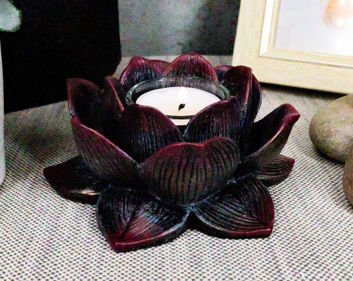 ebros gift Ebros Lotus Meditation Flower Tea Light Candle Holder 4.5"W (Bronze Patina)