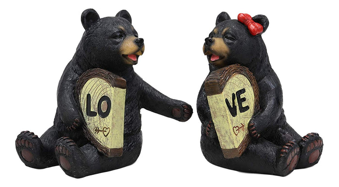 Ebros Gift Ebros Love Is In The Air Black Bear Couple Kissing And Holding Hands 2 Piece 5"H