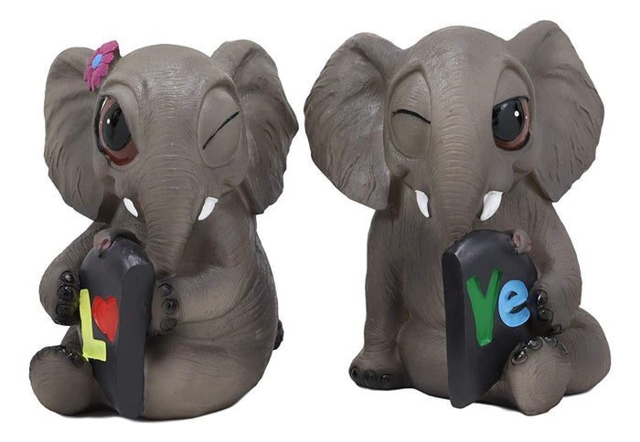 Ebros Gift Ebros Love Is In The Air Lucky Elephant Couple Figurines 2 Parts Set 7.25"L