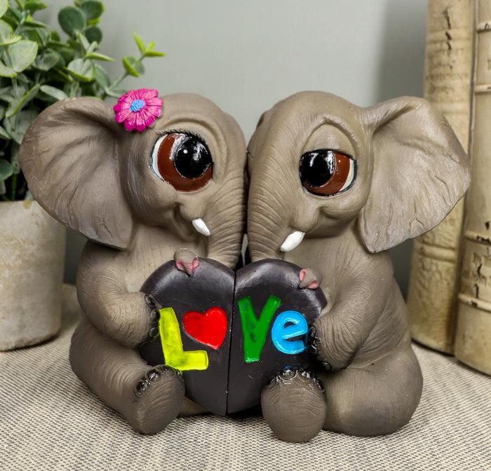 ebros gift Ebros Love is in The Air Lucky Elephant Couple Figurines 2 Parts Set 7.25"L