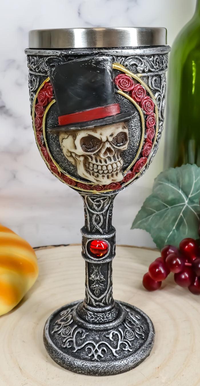 Ebros Gift Ebros Love Never Dies Bride Groom Skulls In Rose Wreath 2 Sided Wine Chalice