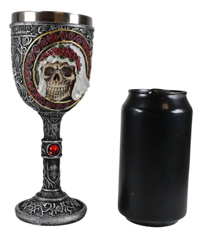 Ebros Gift Ebros Love Never Dies Bride Groom Skulls In Rose Wreath 2 Sided Wine Chalice