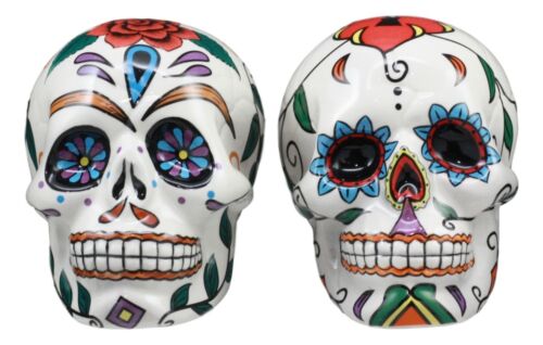 Ebros Gift Ebros Love Never Dies Sugar Skulls Day Of The Dead Ceramic Salt And Pepper Shakers Set