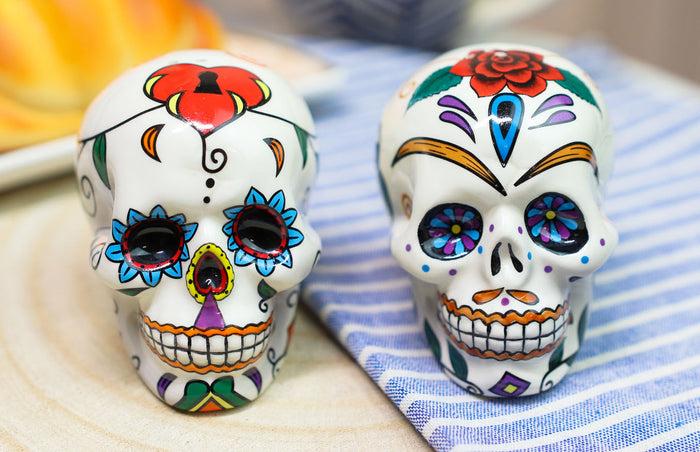 ebros gift Ebros Love Never Dies Sugar Skulls Day Of The Dead Ceramic Salt And Pepper Shakers Set