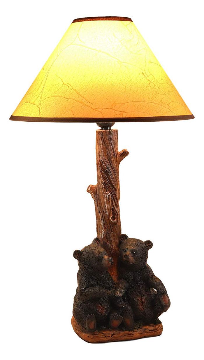Ebros Gift Ebros Loving Siblings Two Baby Black Bear Cubs Table Lamp Sculpture With Shade