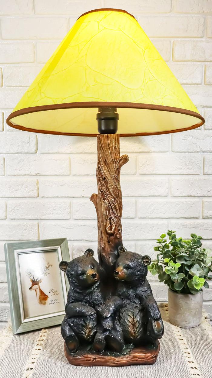 ebros gift Ebros Loving Siblings Two Baby Black Bear Cubs Table Lamp Sculpture With Shade