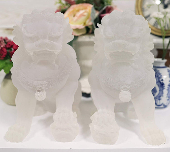 ebros gift Ebros Lucite Acrylic Translucent Left and Right Pair Of Foo Dog Lion Statues Set