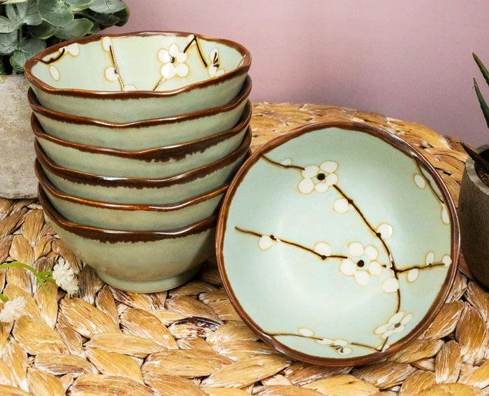 ebros gift Ebros Made In Japan 3.75" Diameter Light Blue Plum Set of 6 Irregular Bowls