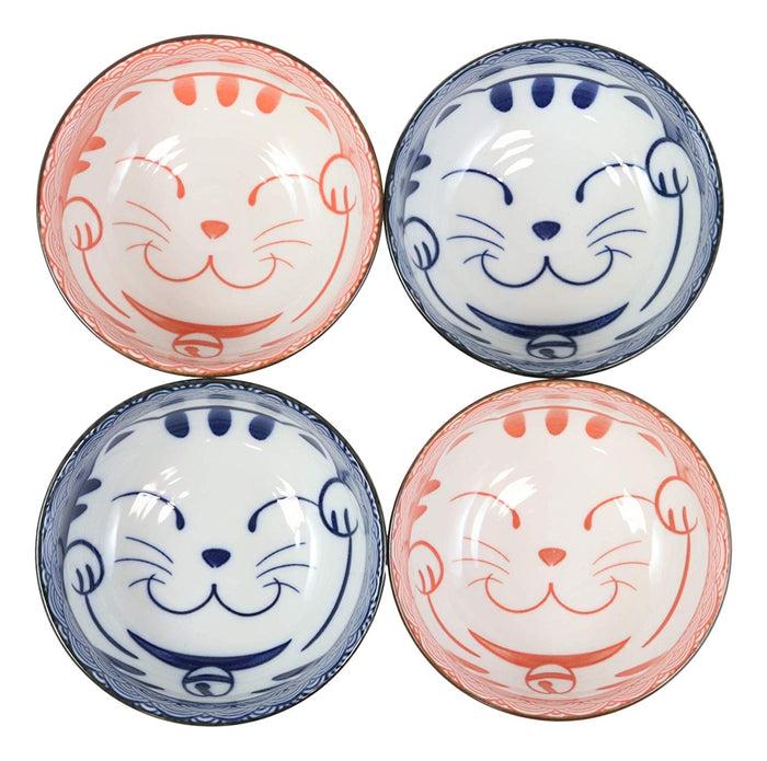 Ebros Gift Ebros Made In Japan Auspicious Lucky Meow Cat Maneki Neko 5"D Porcelain Bowls Set Of 4