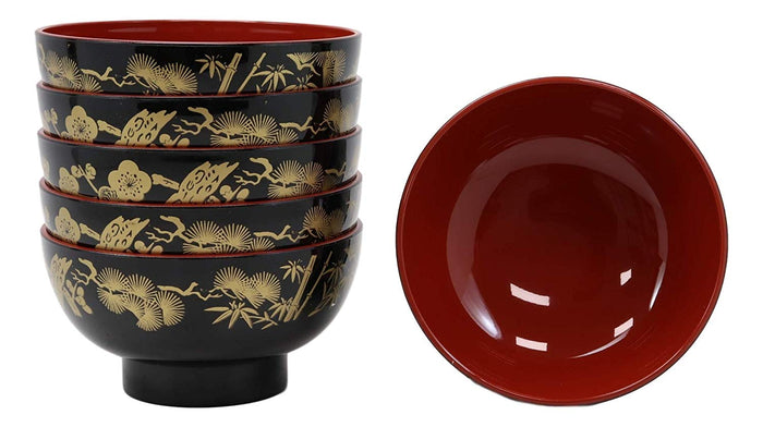 Ebros Gift Ebros Made In Japan Black Red And Royal Gold Lacquer Copolymer Bowl 8oz Set Of 6