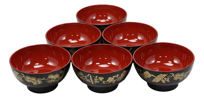 Ebros Gift Ebros Made In Japan Black Red And Royal Gold Lacquer Copolymer Bowl 8oz Set Of 6