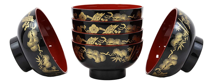 ebros gift Ebros Made In Japan Black Red And Royal Gold Lacquer Copolymer Bowl 8oz Set Of 6