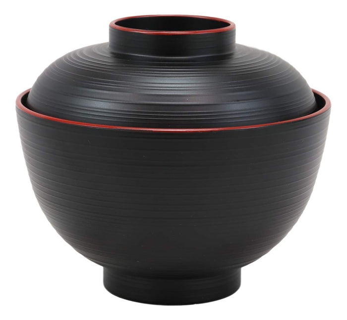 Ebros Gift Ebros Made In Japan Black Red Lacquer Copolymer Bowl With Lid 4.5" Diameter 8oz