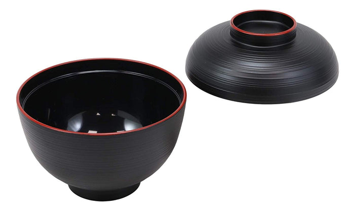 ebros gift Ebros Made In Japan Black Red Lacquer Copolymer Bowl With Lid 4.5" Diameter 8oz