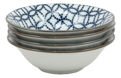 Ebros Gift Ebros Made In Japan Blue Geometric Circles Ceramic Bowls Set Of 4 Rice Meal Soup Dine