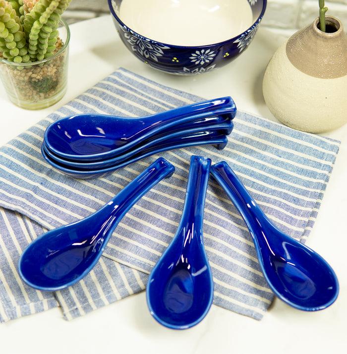 Ebros Gift Ebros Made In Japan Ceramic Glossy Ocean Blue Spoons W/ Ladle Hook Set Of 6
