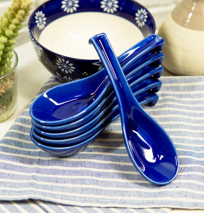 ebros gift Ebros Made In Japan Ceramic Glossy Ocean Blue Spoons W/ Ladle Hook Set Of 6