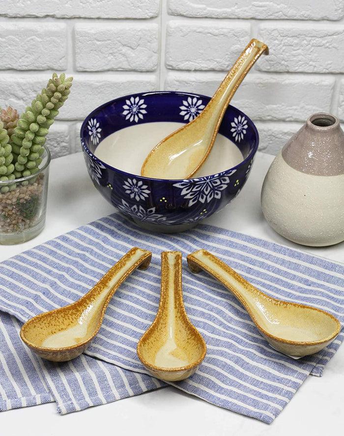 Ebros Gift Ebros Made In Japan Ceramic Glossy Speckled Brown Spoons W/ Ladle Hook Set Of 6