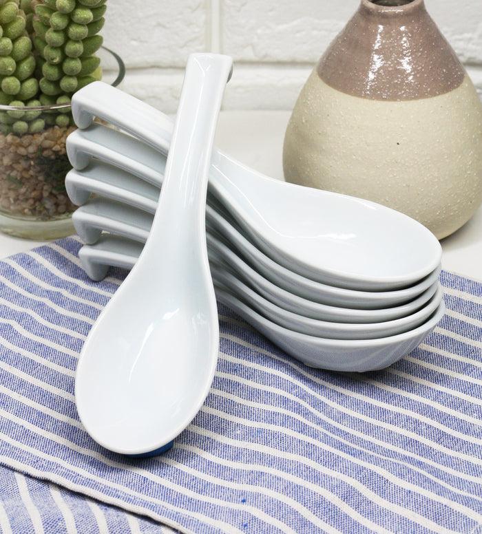 ebros gift Ebros Made In Japan Ceramic Glossy Speckled White Spoons W/ Ladle Hook Set Of 6