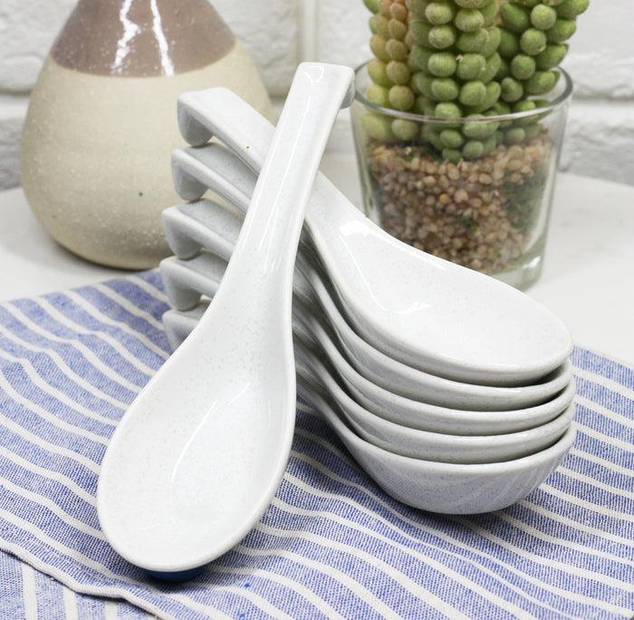 ebros gift Ebros Made In Japan Ceramic Glossy White Soup Spoons With Ladle Hook Set Of 6