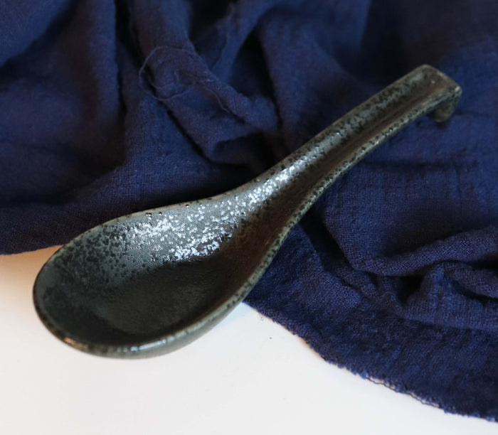 Ebros Gift Ebros Made In Japan Ceramic Speckled Black Soup Spoons With Ladle Hook Set Of 6