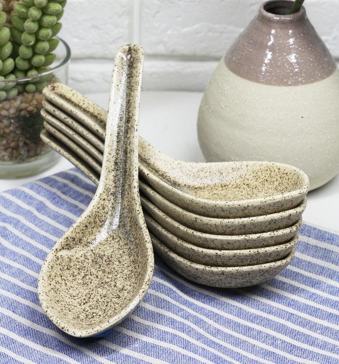 ebros gift Ebros Made In Japan Modern Glazed Ceramic Sandstone Brown Soup Spoons Set Of 6