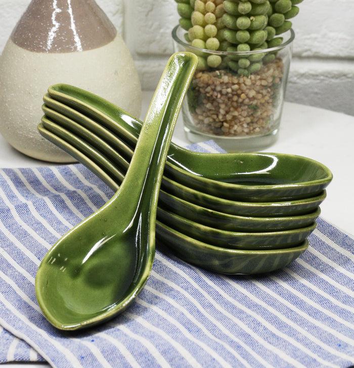 ebros gift Ebros Made In Japan Modern Glazed Ceramic Shades Of Green Soup Spoons Set Of 6