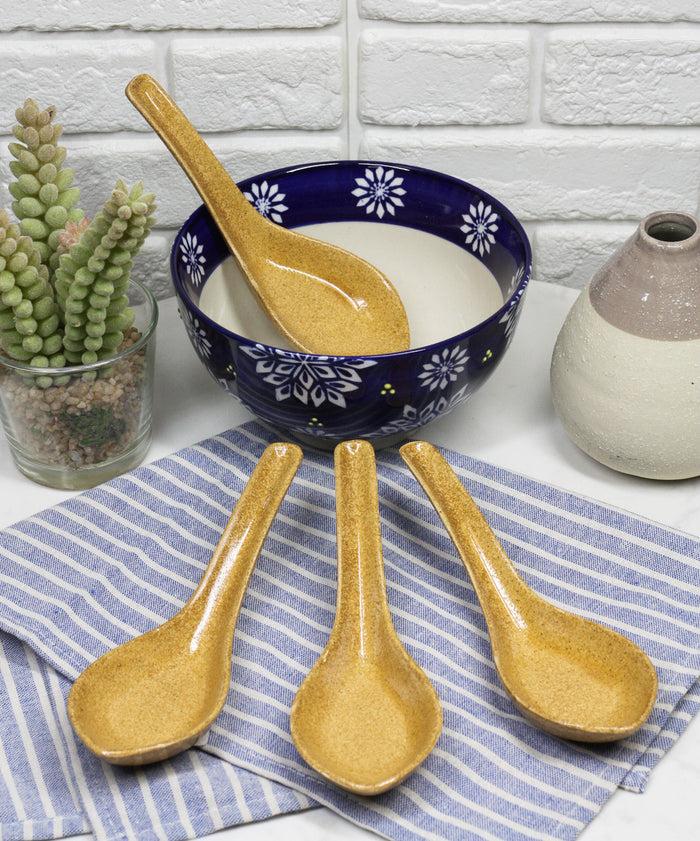 Ebros Gift Ebros Made In Japan Modern Glazed Ceramic Speckled Yellow Soup Spoons Set Of 6