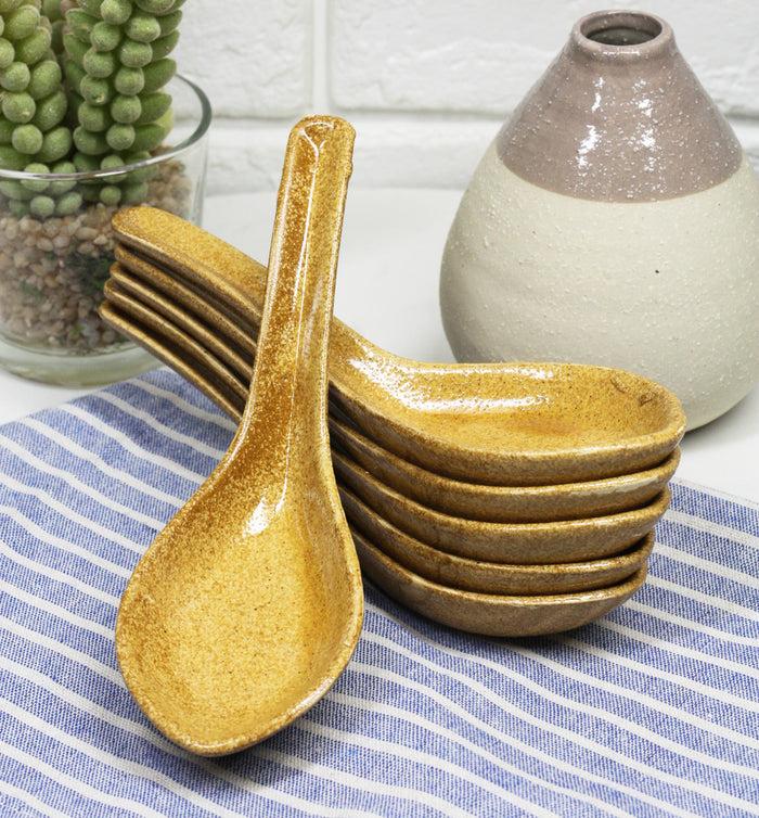 ebros gift Ebros Made In Japan Modern Glazed Ceramic Speckled Yellow Soup Spoons Set Of 6