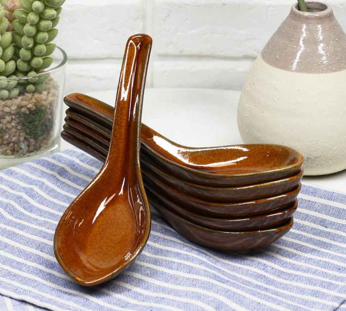 ebros gift Ebros Made In Japan Modern Sleek Glazed Ceramic Cherry Red Soup Spoons Set Of 6