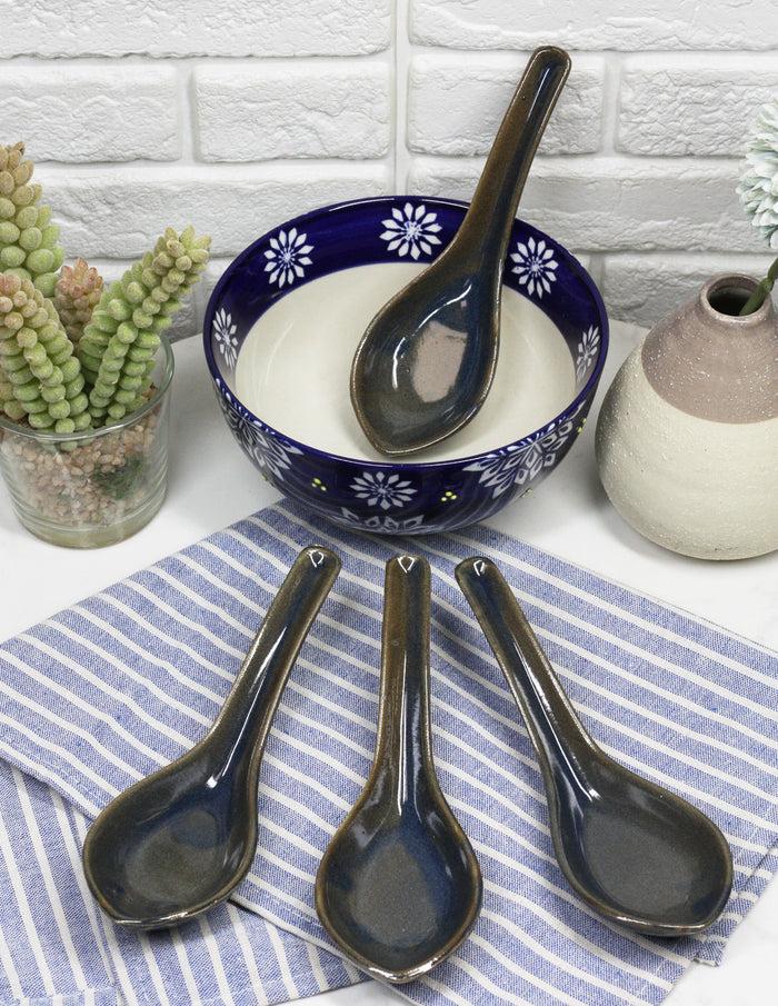 Ebros Gift Ebros Made In Japan Modern Sleek Glazed Ceramic Mocha Brown Soup Spoons Set Of 6