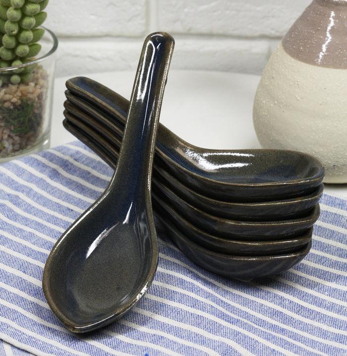 ebros gift Ebros Made In Japan Modern Sleek Glazed Ceramic Mocha Brown Soup Spoons Set Of 6