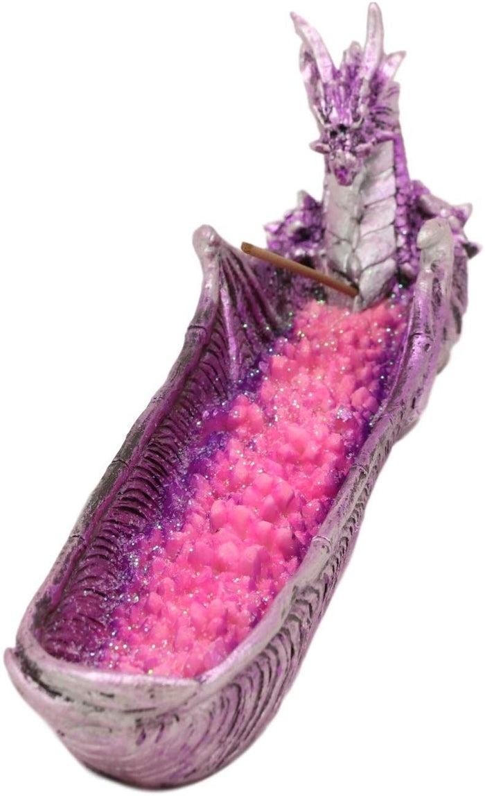 Ebros Gift Ebros Magenta Sunset Dragon Guarding Pink Crystal River Incense Burner Holder