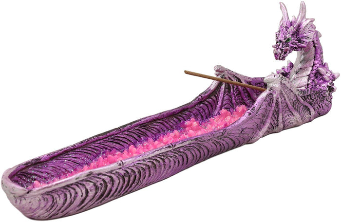 Ebros Gift Ebros Magenta Sunset Dragon Guarding Pink Crystal River Incense Burner Holder