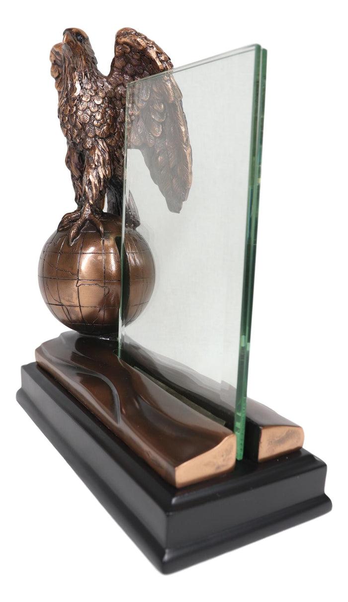 Ebros Gift Ebros Majestic Bald Eagle Perching On Earth Globe 4"X6" Glass Picture Frame Statue