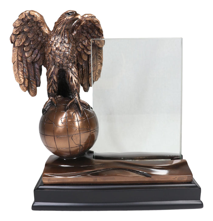 Ebros Gift Ebros Majestic Bald Eagle Perching On Earth Globe 4"X6" Glass Picture Frame Statue