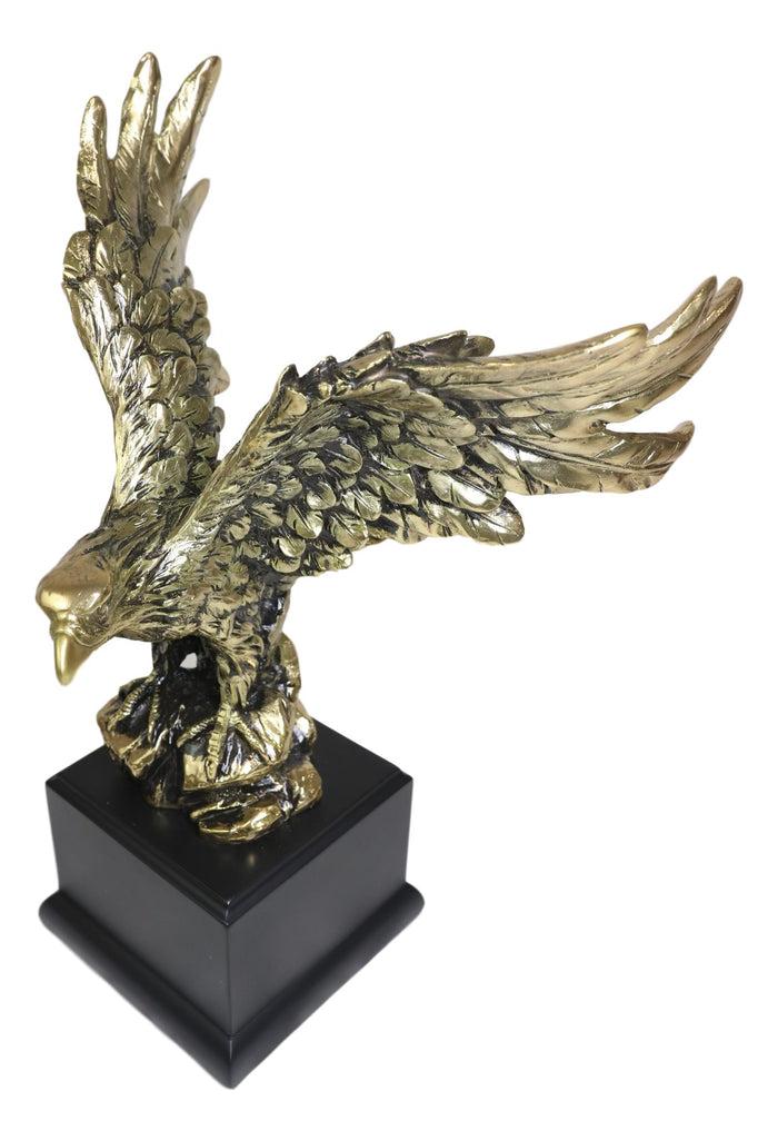 Ebros Gift Ebros Majestic Bald Eagle W/ Open Wings On Rock Gold Electroplated Resin Statue 11.5"H