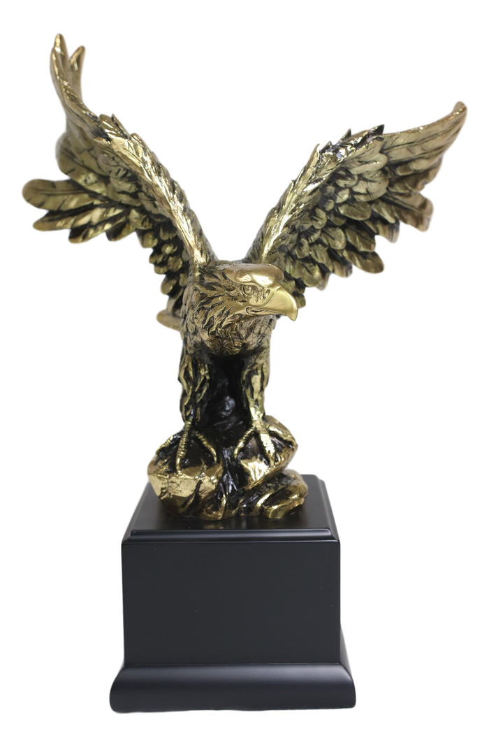 Ebros Gift Ebros Majestic Bald Eagle W/ Open Wings On Rock Gold Electroplated Resin Statue 11.5"H