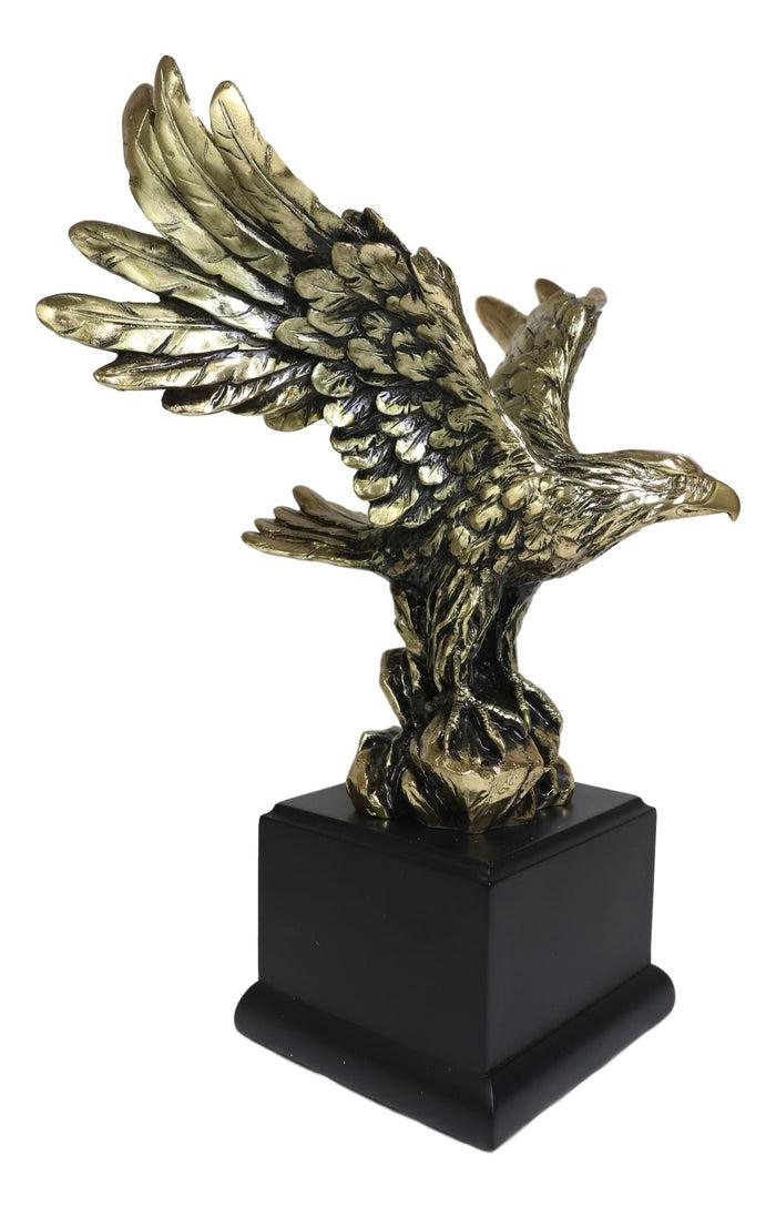 Ebros Gift Ebros Majestic Bald Eagle W/ Open Wings On Rock Gold Electroplated Resin Statue 11.5"H