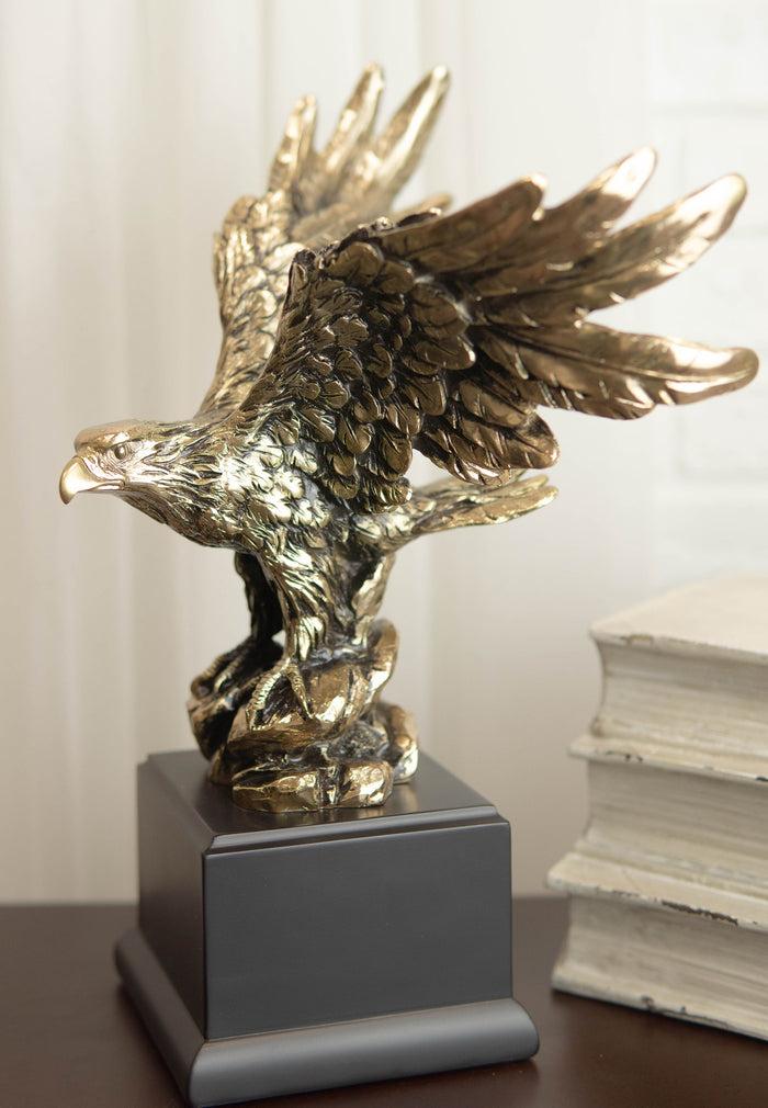ebros gift Ebros Majestic Bald Eagle W/ Open Wings On Rock Gold Electroplated Resin Statue 11.5"H