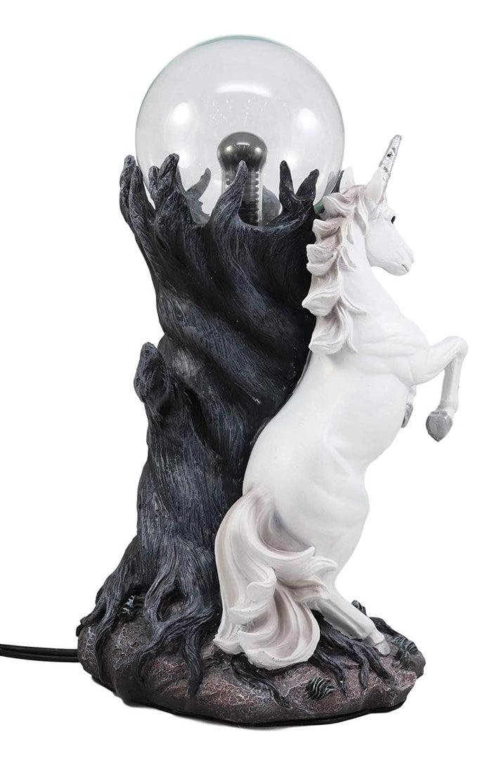 Ebros Gift Ebros Majestic Power Rearing White Unicorn Electrostatic Plasma Ball Lamp Statue
